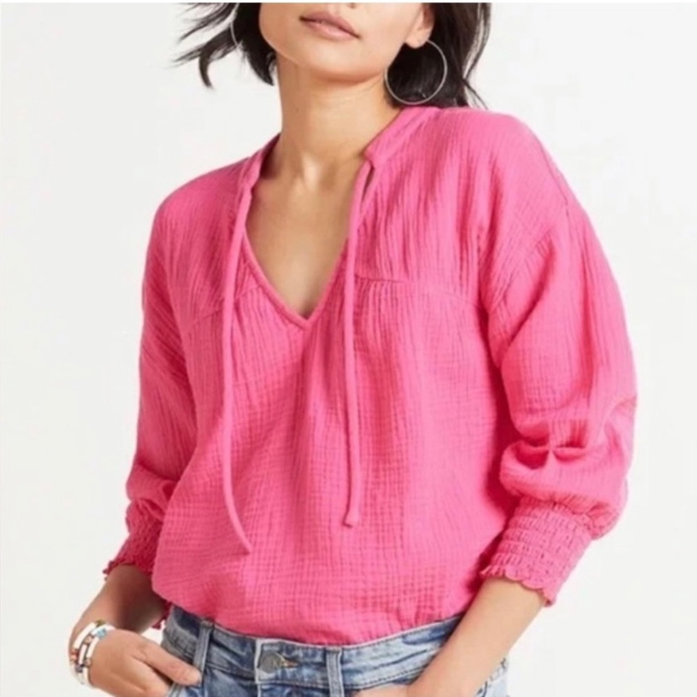 Evereve Eleanor Gauzy Cotton Top Women Size M Pink Cottage Beachy Boho